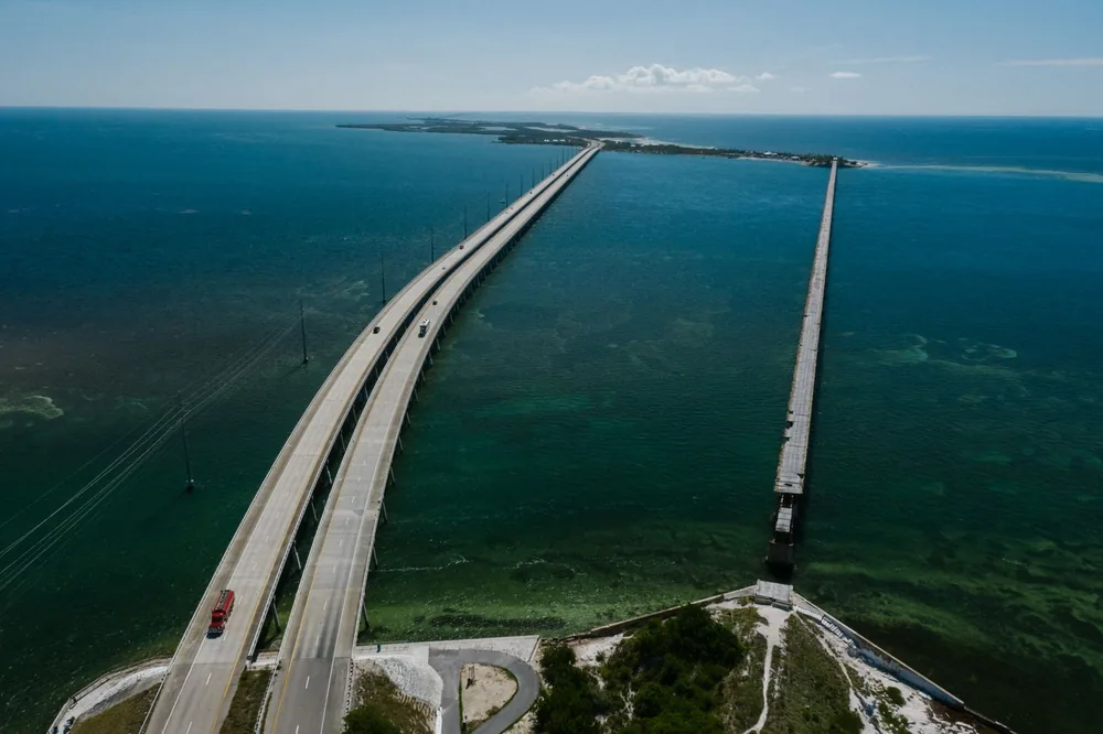 Seven Mile Bridge crossing blue water in the Florida Keys — illustrative journey photograph