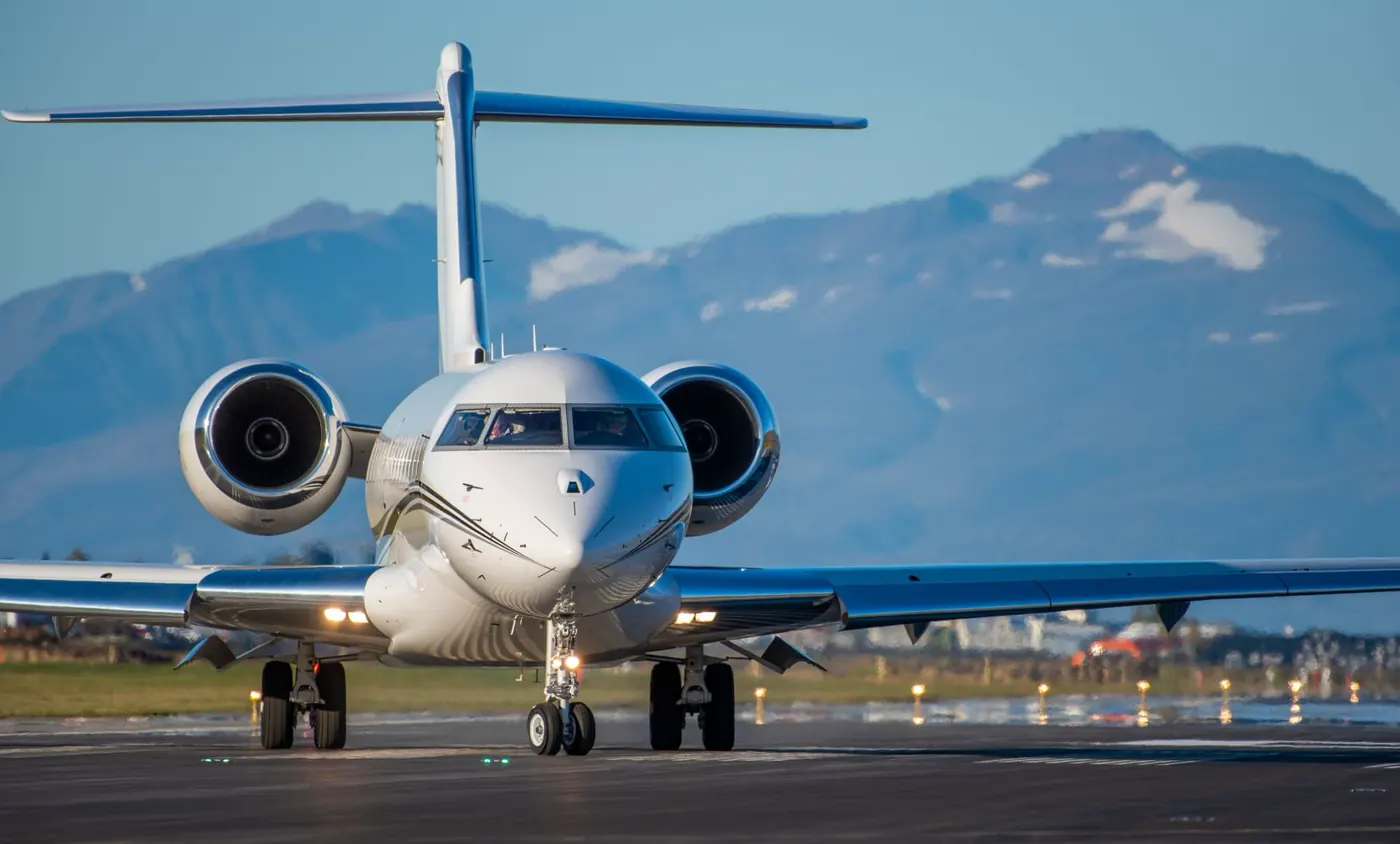 Private aircraft on an airport apron — illustrative