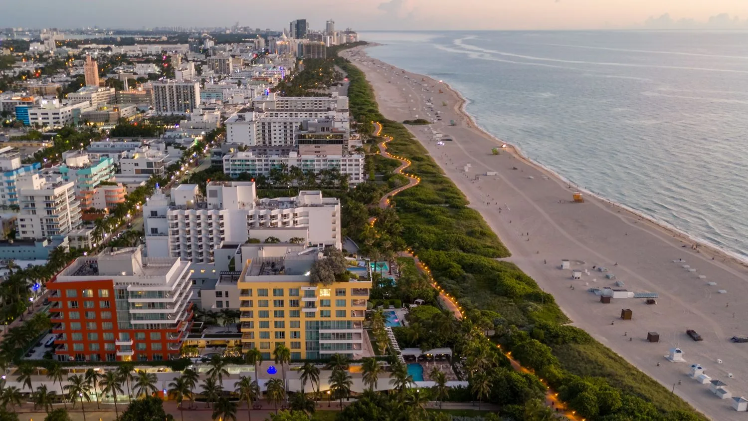 Miami Beach coastline at dusk